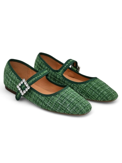 Royalfashion Women's checkered ballet flats with a buckle and strap Riffos