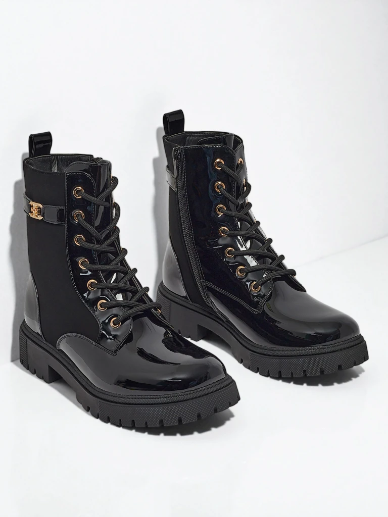 Lace-up ankle boots made of matte and patent eco-leather Alvinea