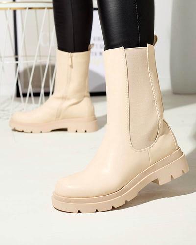 Royalfashion Beige women's high boots with flat heel Vedesa