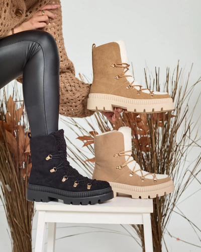 Royalfashion Женские утепленные ботинки-трапперы с овчиной верблюжьего цвета Lery Walk