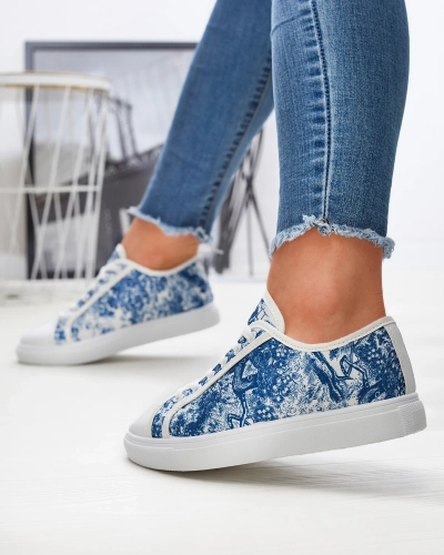 OUTLET Blue and white women's sneakers with print Denoll- Footwear