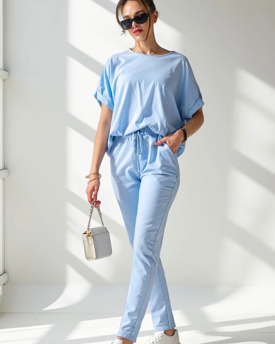 Royalfashion Women's cotton set with short sleeves and straight pants