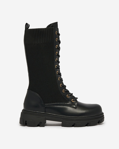 Royalfashion Openwork black women's flat-heeled boots Kaliffo