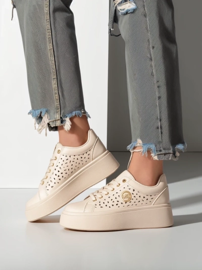 Women's Ecru Platform Sneakers Boreas Royalfashion Eco Leather