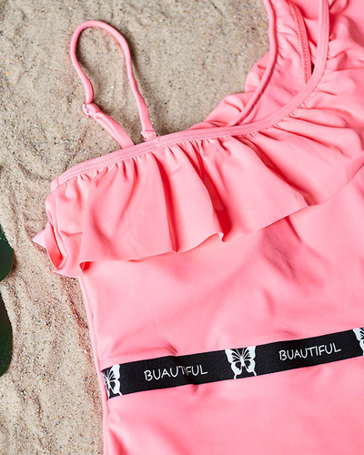 Women's pink one-piece swimsuit with a frill - Underwear