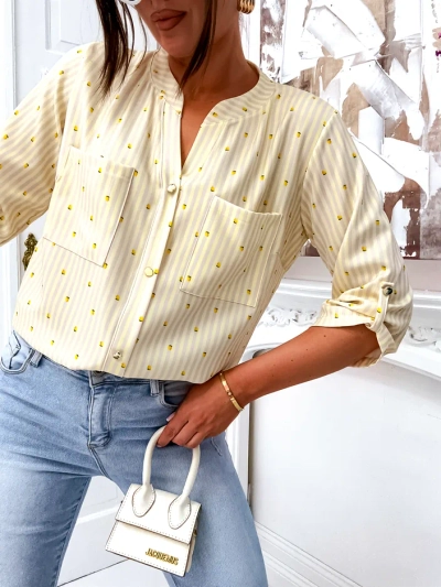 Royalfashion Women's striped shirt with lemons and a V-neck