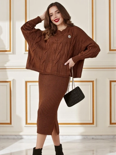 Royalfashion Acrylic braided women's set with sweater and skirt Warm&Fuzzy
