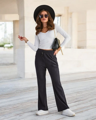 Royalfashion Navy blue women's corduroy fabric pants