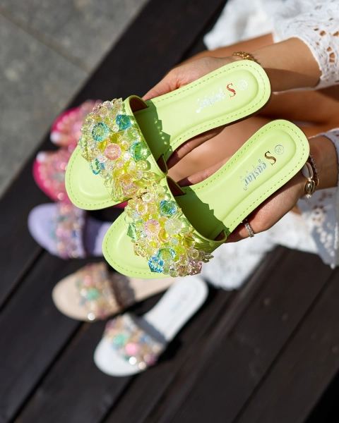 Royalfashion Neoonrohelised värviliste kristallidega naiste flip-flops Bling Breeze