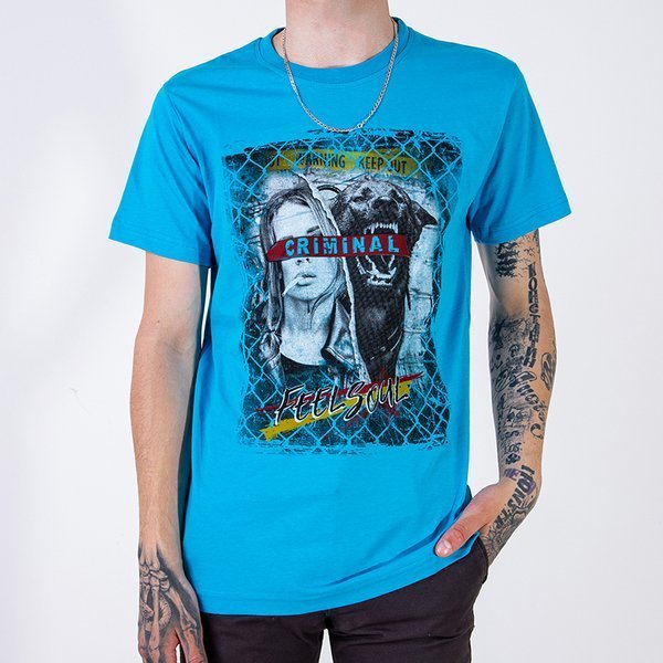 Meeste tumesinine puuvillane trükiga T-särk - Riietus