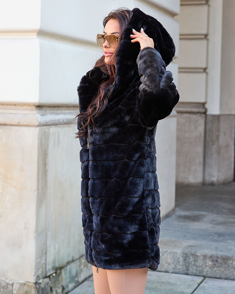 Royalfashion Black fur women's coat