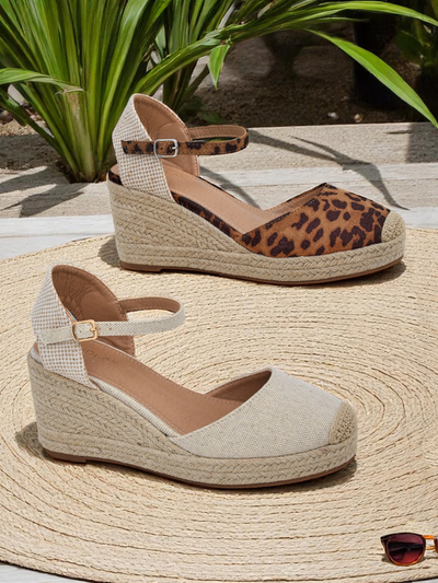 Aurelia Leopard Royalfashion women's wedges eco leather camel