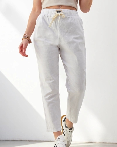 Royalfashion Cotton straight women's pants with a tie at the waist