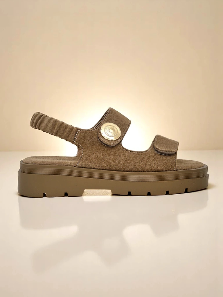 Женские сандалии Royalfashion Callisto коричневые экокожа платформа