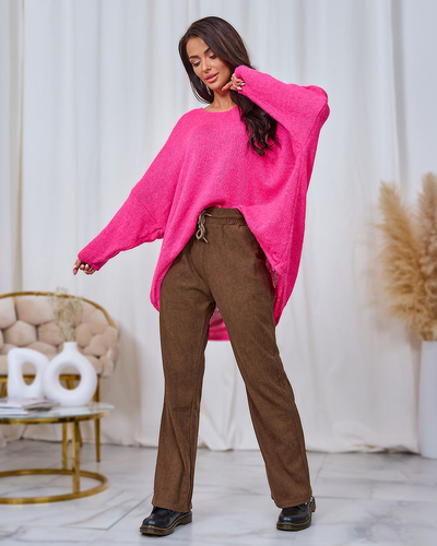 Royalfashion Коричневые женские брюки из вельветовой ткани