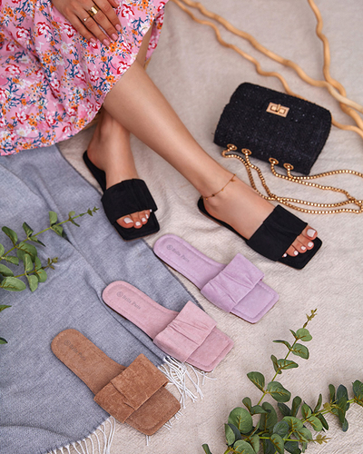 Фиолетовые женские сандалии на плоской подошве из эко-замши Nesico - Обувь