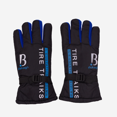 Mustad meeste isoleeritud kindad kirjadega ja koobalti värvi sisestustega - Aksessuaarid