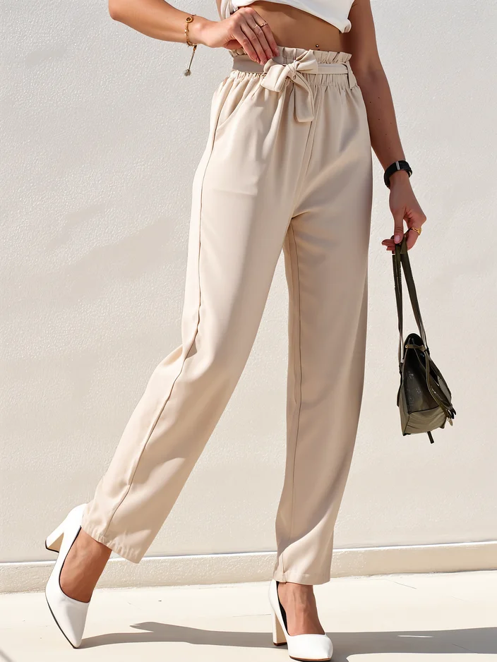 Royalfashion Simple women's trousers made of fabric with a belt