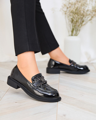 Royalfashion Lacquered black moccasins with quilted nose Kusanna
