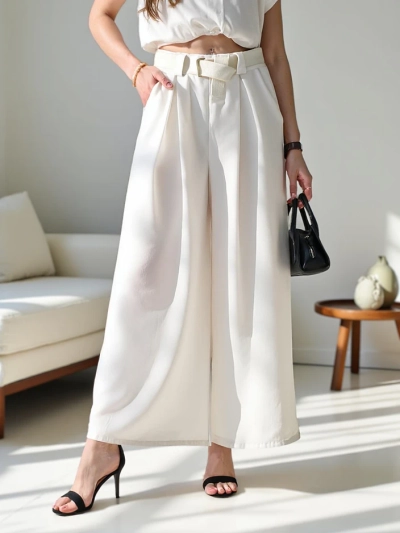 Royalfashion Широкие женские брюки с поясом