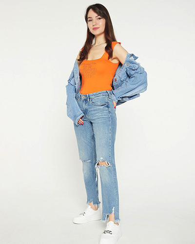 Orange women's top with cubic zirconia - Clothing