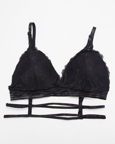 Women's black bra with lace and stripes - Underwear