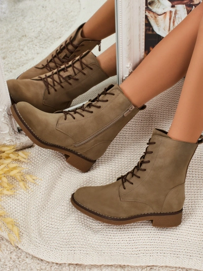 Matte Faux Leather Lace-up Women's Ankle Boots Treviline