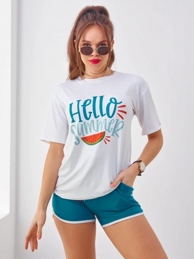 Спортивный комплект Royalfashion для женщин с футболкой и шортами Hello Summer