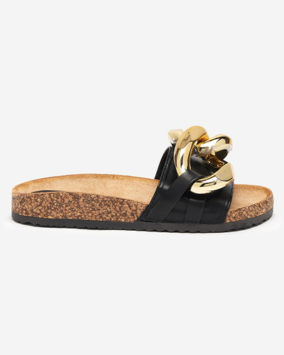 Suvised Ariadne Royalfashion plätud suure kuldse ketiga, must nahk