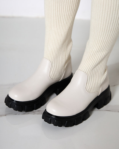 Women's high slip-on boots in ecru color Alerpi- Footwear