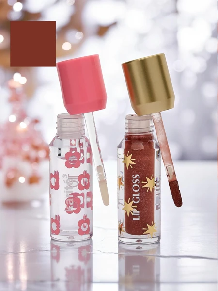 2-in-1 Glitter Lip Gloss and Clear Lip Gloss Bronze