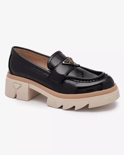 Lacquered women's black moccasins with decoration Sarix - Footwear