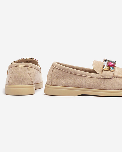 Dekoratiivsete kristallidega ökomokkadetsed helepruunid naiste mokassinad Nellens- Footwear