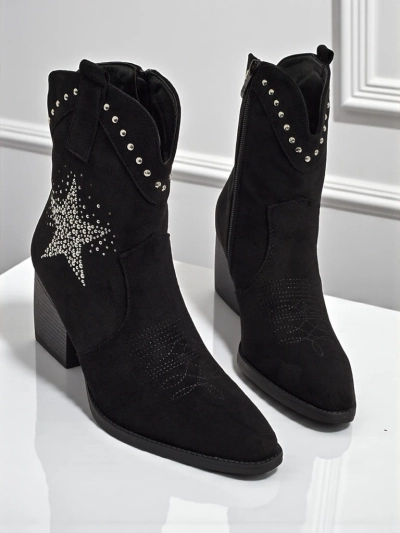 Women's Cowboy Boots with Heel and Decorative Rhinestone Star FableStray