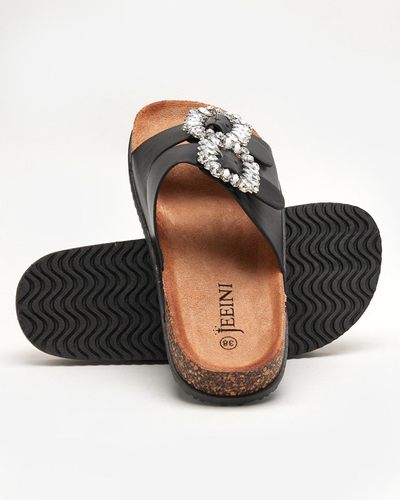 Black women's slippers with clasps Oterina - Footwear