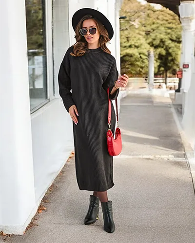 Royalfashion Kvinnur long sweater kjólla