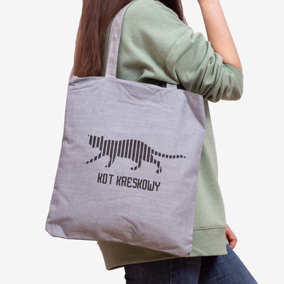 Gray fabric bag with a cat's inscription and print - Accessories