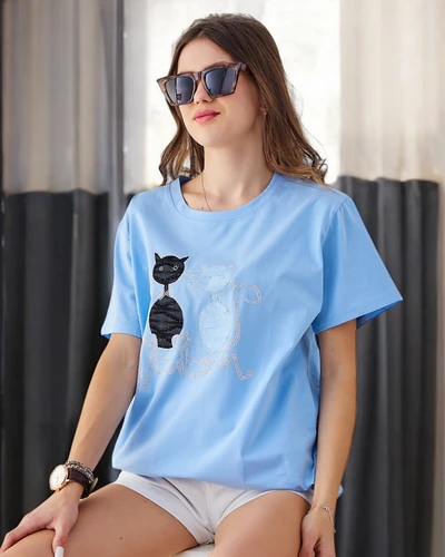 Royalfashion Women's Cotton T-Shirt with Kittens