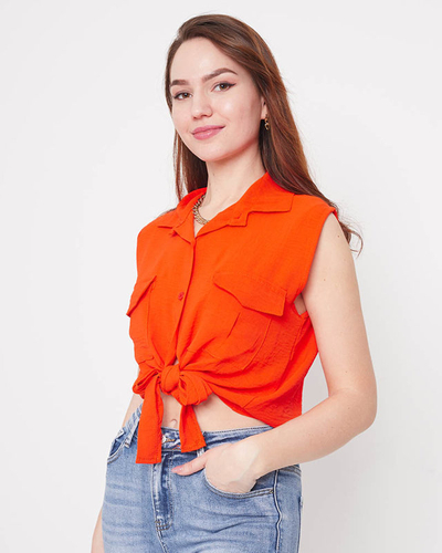 Nööpidega kinnituv oranž crop top pluus - Riietus