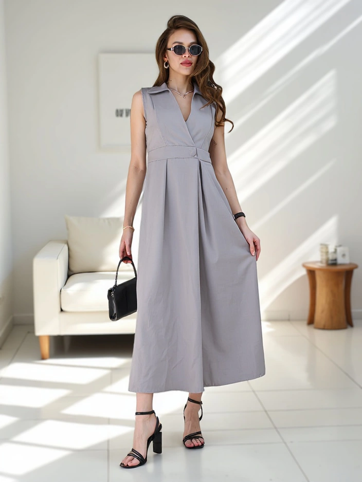 Royalfashion Naiste ilma varrukateta kleit mähise kaelusega Bizness