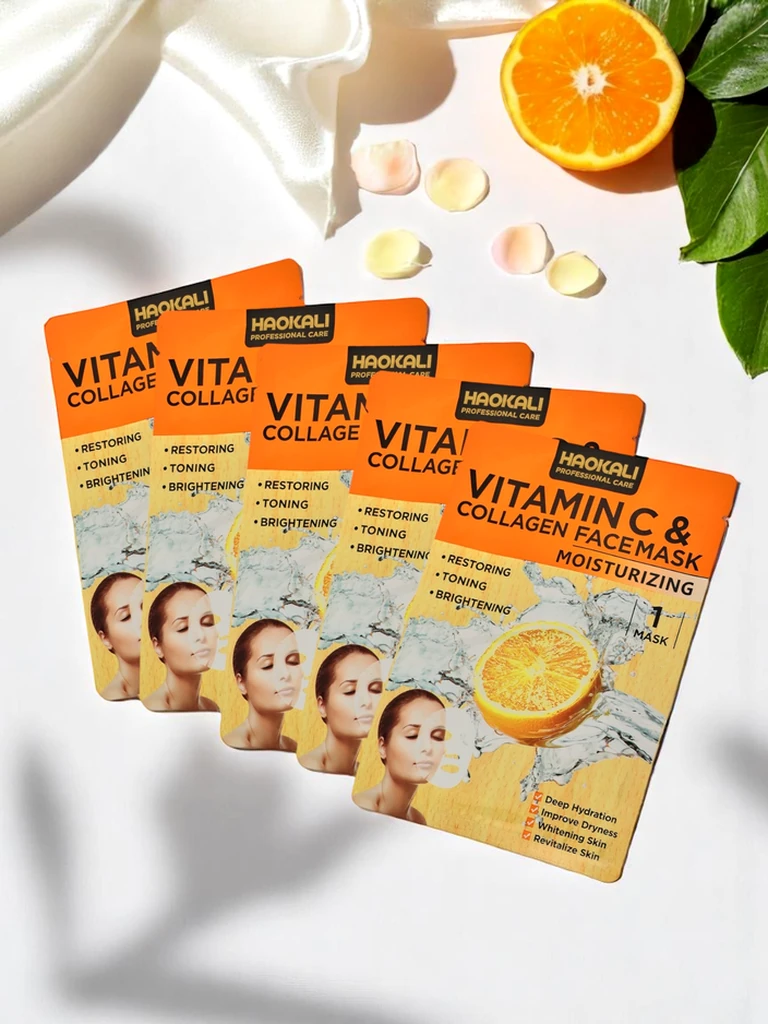 Haokali - Face mask with Vitamin C and collagen - moisturizes, brightens, and tones.