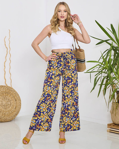 Naiste sinised palazzo püksid tumesiniste lilledega- Rõivad