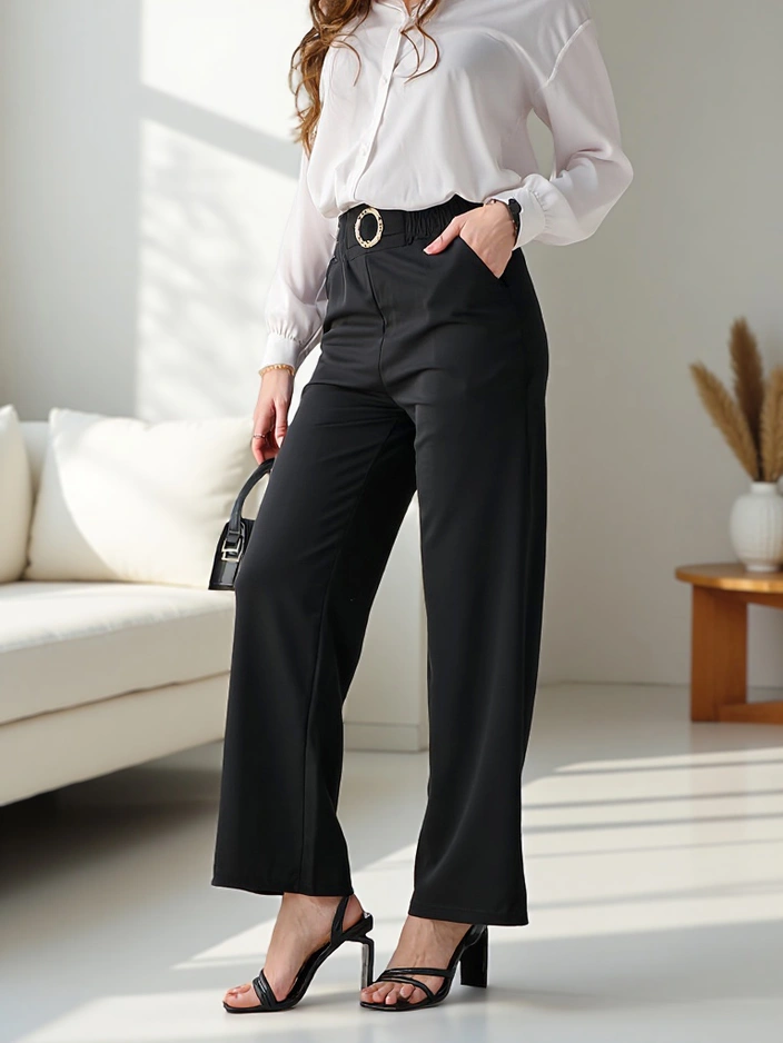 Royalfashion Laiad naiste püksid dekoratiivse pandlaga