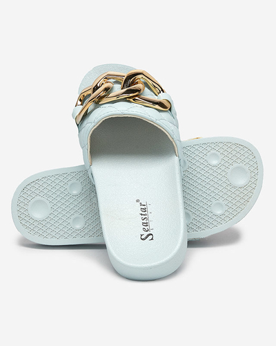 OUTLET Blue women's quilted slippers with a gold chain Eteris - Footwear