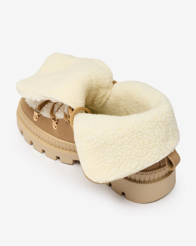 Royalfashion Beige women's insulated trapper boots with sheepskin Lery Walk