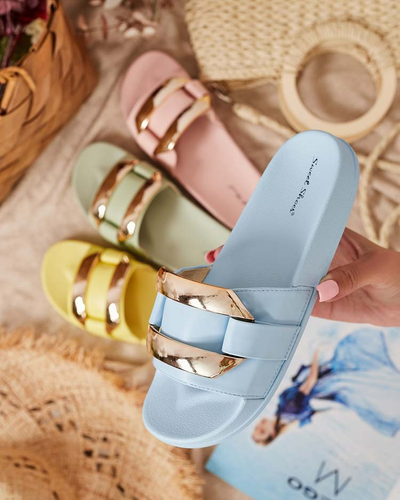 Sinised kuldse Serina ornamentiga naiste sussid - Jalatsid