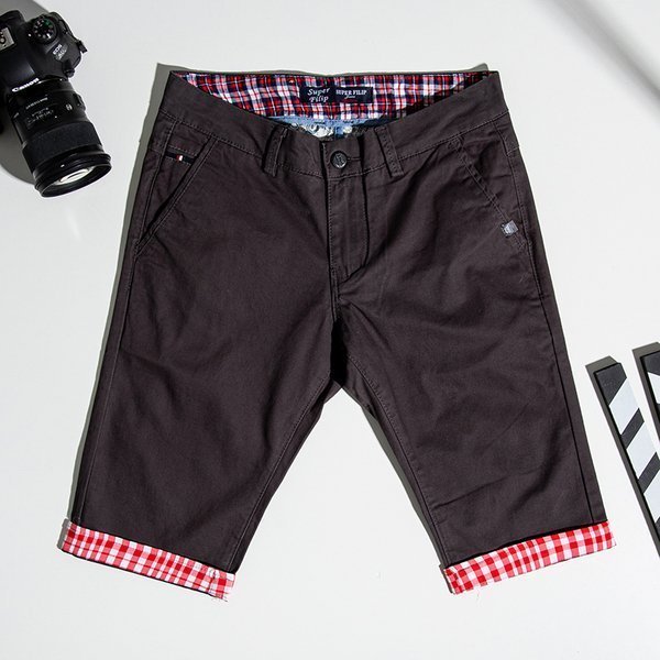 Dark gray men's shorts with red inserts - Clothing