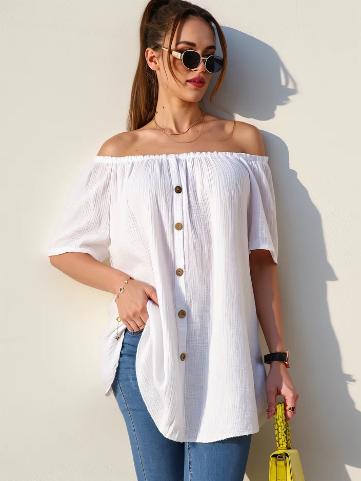 Блузка Royalfashion из хлопка в испанском стиле с декоративными пуговицами