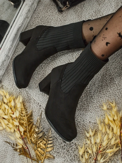 Women's eco-suede heeled ankle boots with a sock-like insert LumenThorn