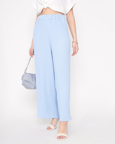 Women's blue ribbed wide palazzo trousers - Clothing